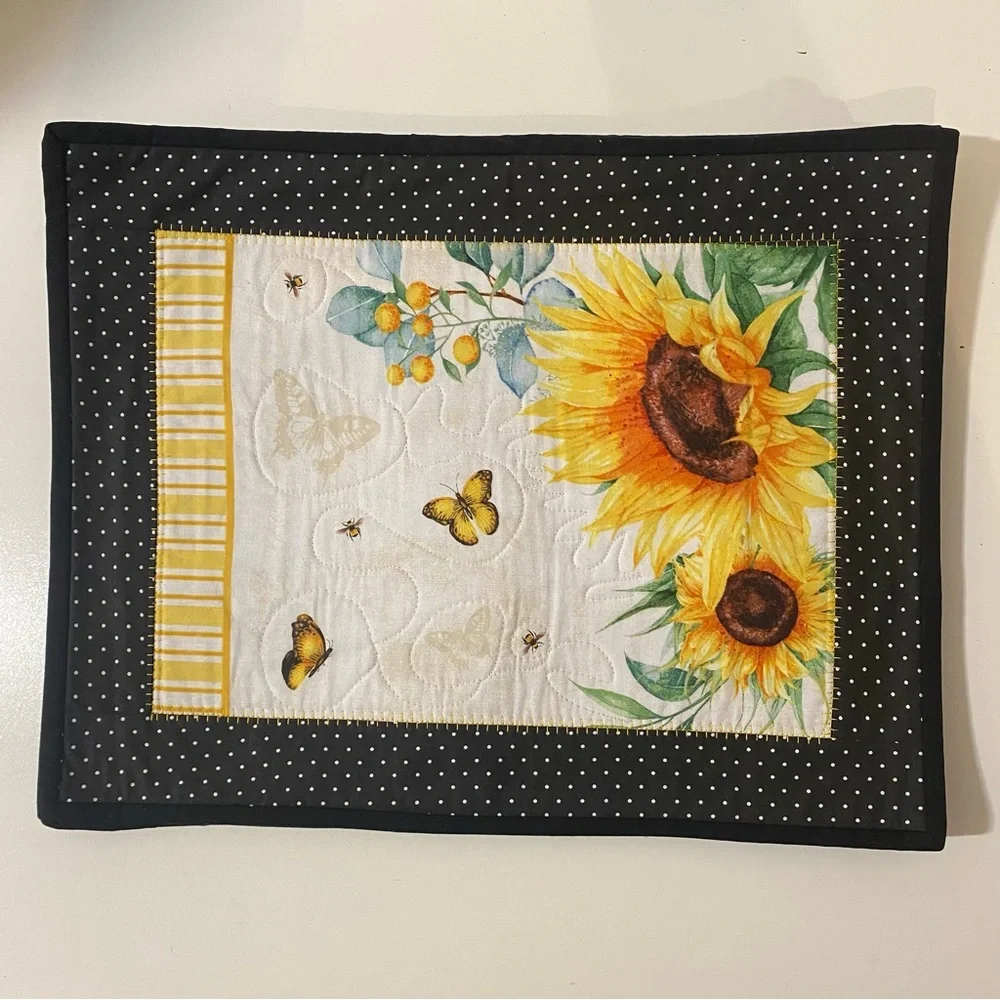 Set of 4 Quilted Sunflower & Butterflies Cotton Placemats 16”x20”